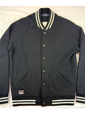 Polo Ralph Lauren Men's Black Varsity Jacket M Button Patch